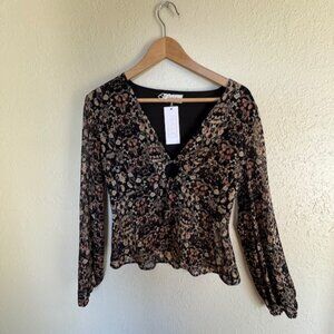 Sage The Label Flowing V-Neck Top with O-Ring Detail - NWT